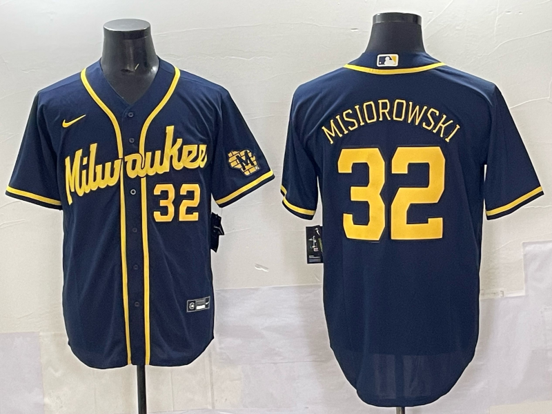 Men's Milwaukee Brewers Jacob Misiorowski Navy Alternate 2 Replica Jersey baseball jersey product view 1