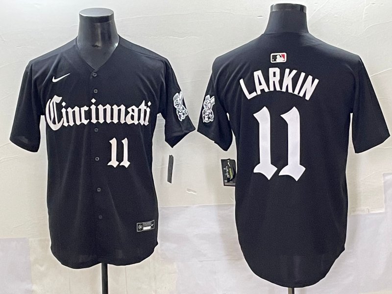 Men's Cincinnati Reds Barry Larkin Black Replica Player Jersey baseball jersey product view 1