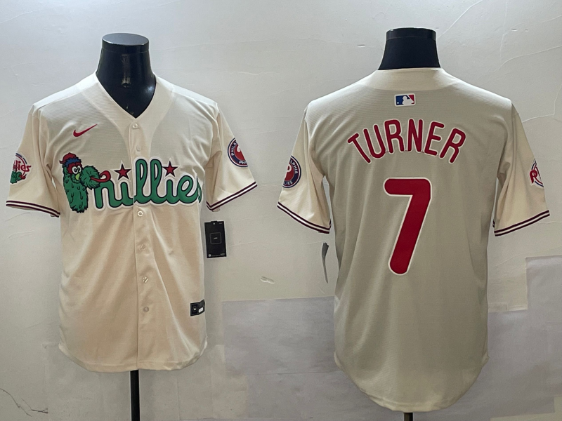 Men's Philadelphia Phillies Trea Turner Cream Replica Player Jersey baseball jersey product view 1