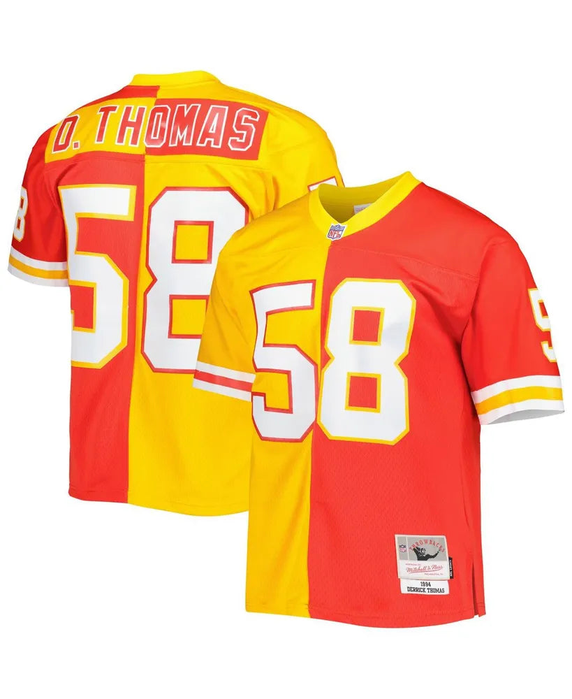 Men's Derrick Thomas Red, Gold Kansas City Chiefs 1994 Split Legacy Replica Jersey football jersey product view 1