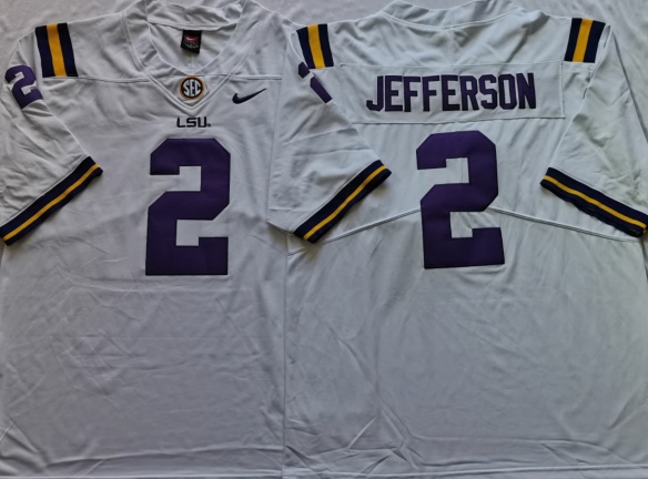 Men's LSU Tigers Justin Jefferson White Player Game Jersey sports jersey product view 1