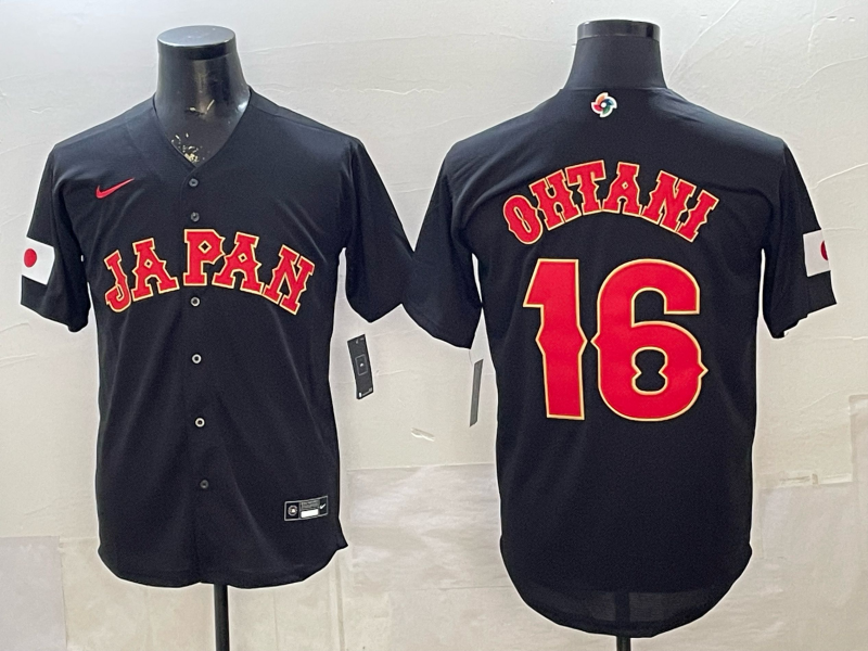 Men's Japan Baseball Shohei Ohtani #16 Black 2026 World Baseball Classic Stadium Jersey baseball jersey product view 1
