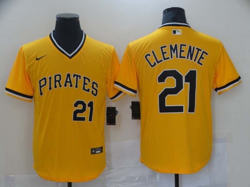 Men's Pittsburgh Pirates Roberto Clemente #21 Yellow Replica Baseball Jersey baseball jersey product view 1