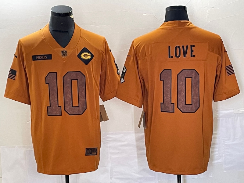 Men's Green Bay Packers Jordan Love #10 Brown 2023 Salute To Service Retired Player Limited Jersey1 basketball jersey product view 1