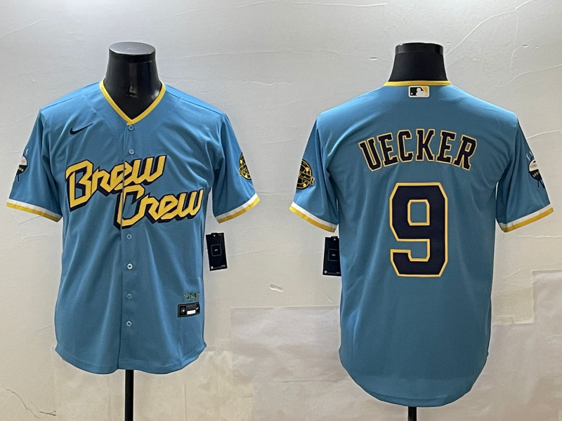 Men's Milwaukee Brewers Bob Uecker Powder Blue City Connect Replica Player Jersey baseball jersey product view 1