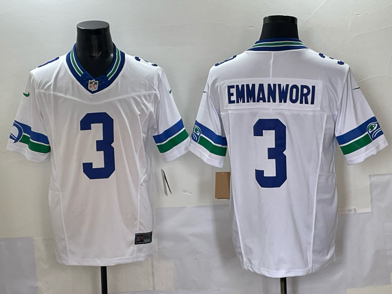Men's Seattle Seahawks Nick Emmanwori #3 White Alternate Game Jersey football jersey product view 1