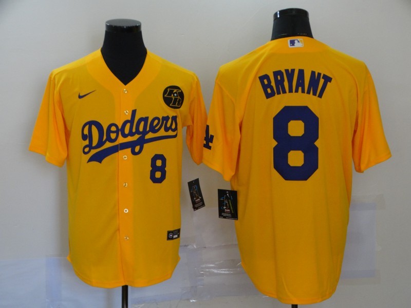 Men's Los Angeles Dodgers Kobe Bryant #8 Yellow Replica Baseball Jersey1 baseball jersey product view 1