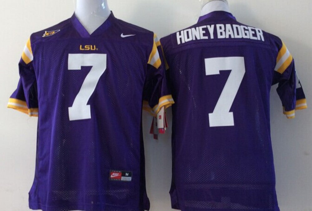 Men's LSU Tigers Honey Badger #7 Purple Player Game Jersey sports jersey product view 1