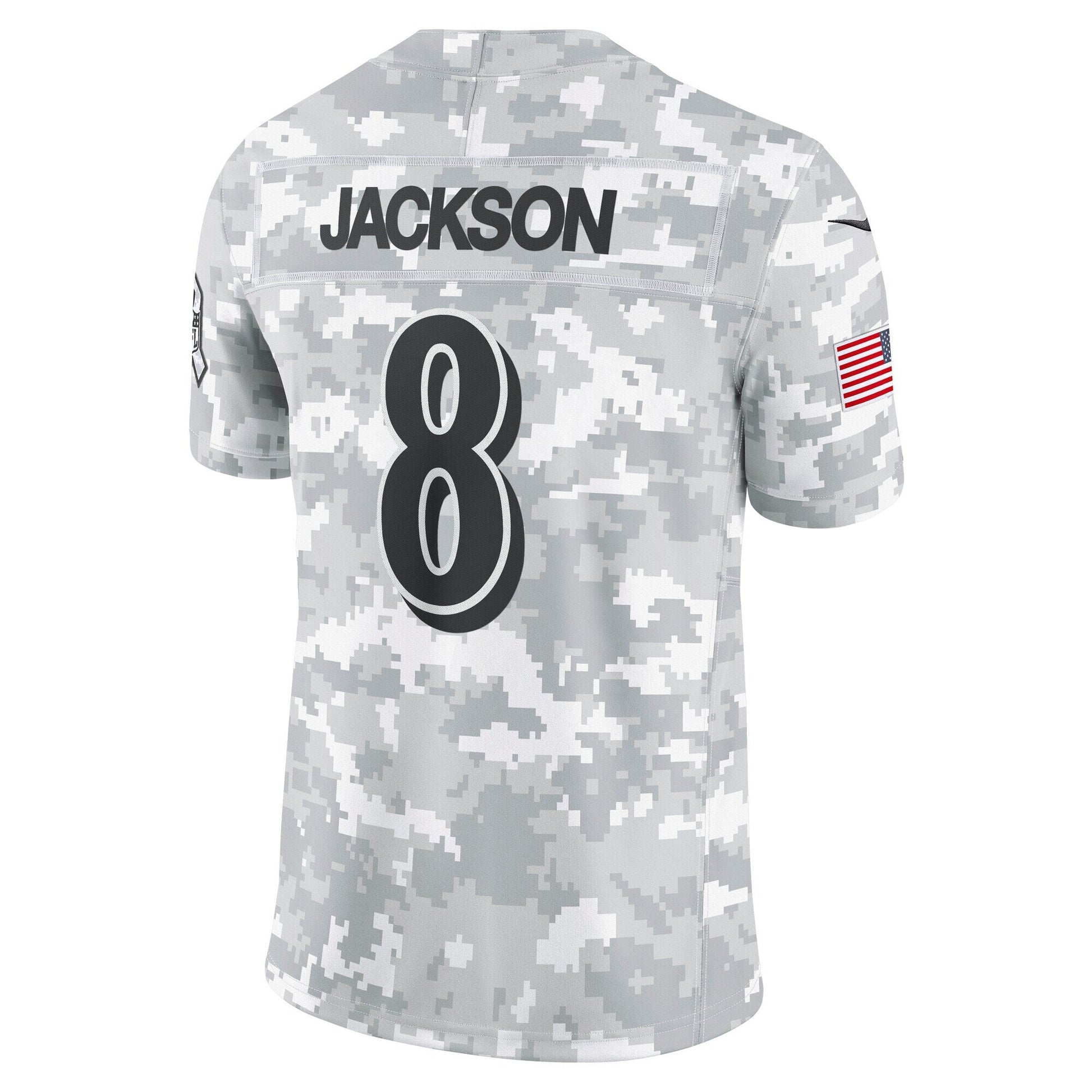 Lamar Jackson Baltimore Ravens 2024 Salute to Service Limited Jersey - Arctic Camo football jersey product view 3