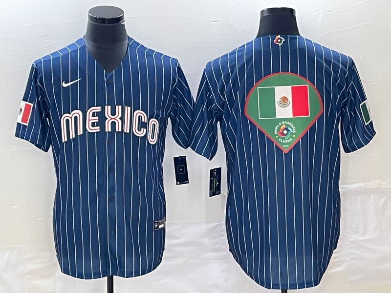 Men's 2023 World Baseball Classic Mexico Navy Player Jersey1 baseball jersey product view 1
