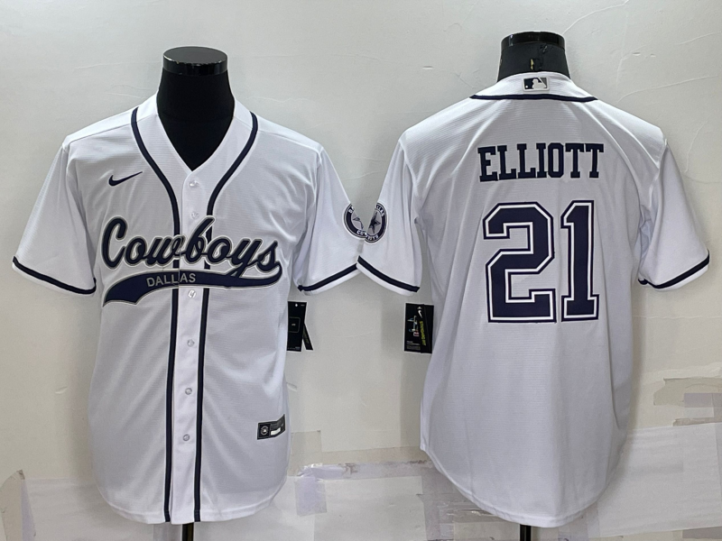 Men's Dallas Cowboys Ezekiel Elliott White Game Jersey Joint Edition football jersey product view 1