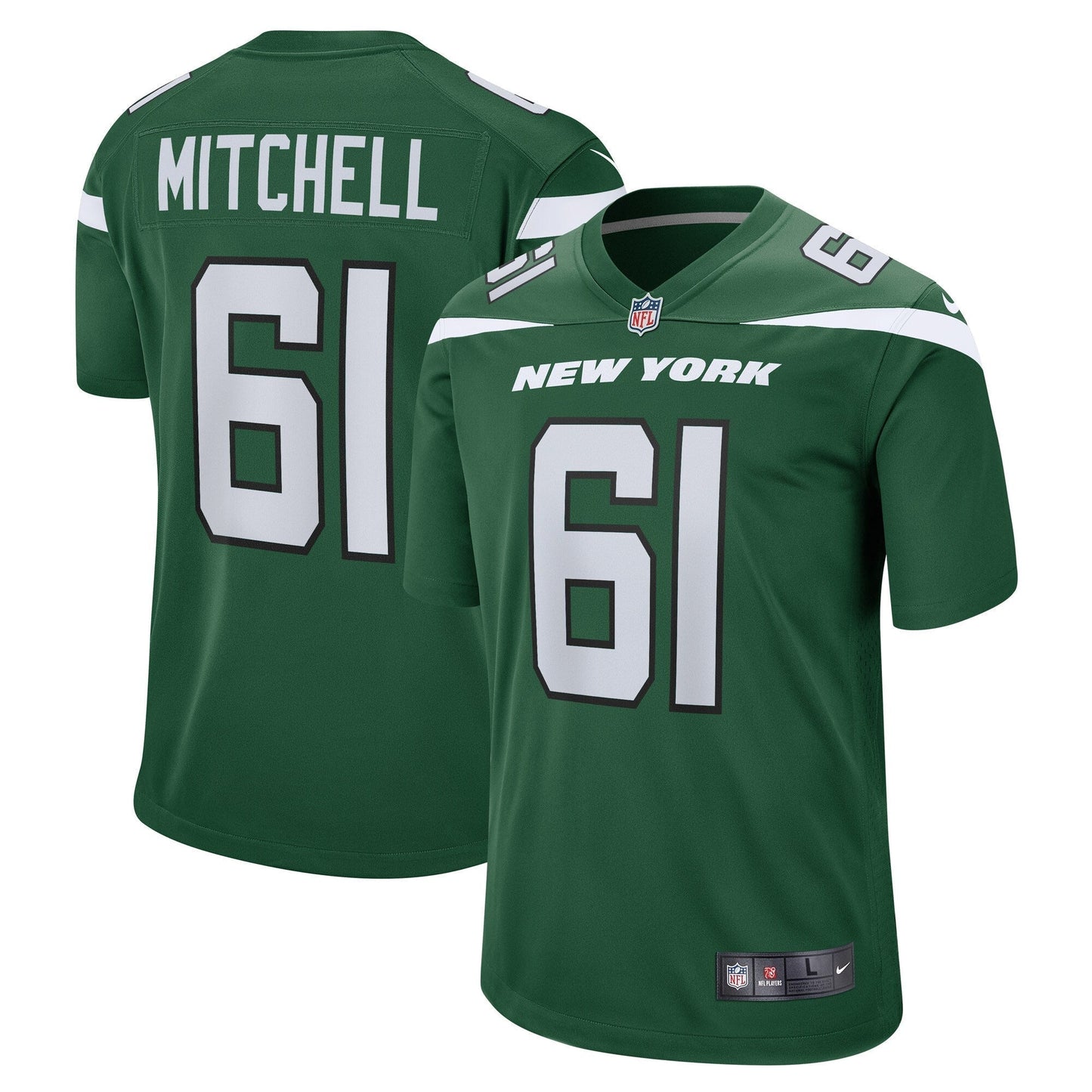 Max Mitchell New York Jets Game Jersey - Gotham Green football jersey product view 1