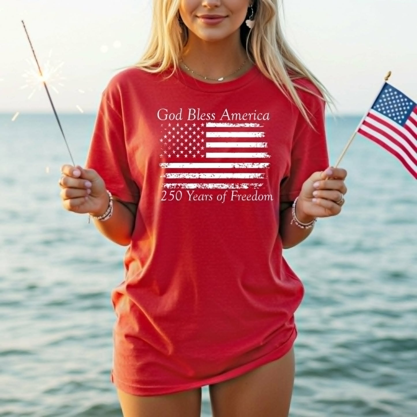 God Bless America Red 250th Celebration Faith Graphic Tee Unisex T-shirt, Sweatshirt, Hoodie, Long Sleeve Tee - T-Shirt, Sweatshirt, Hoodie