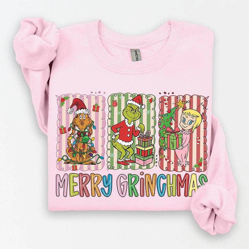 Preppy Glitter Christmas Characters Sweatshirt Unisex T-shirt, Sweatshirt, Hoodie, Long Sleeve Tee - T-Shirt, Sweatshirt, Hoodie