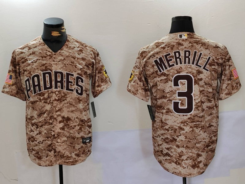 Men's San Diego Padres Jackson Merrill #3 Camo USMC Alternate Replica Player Jersey1 baseball jersey product view 1