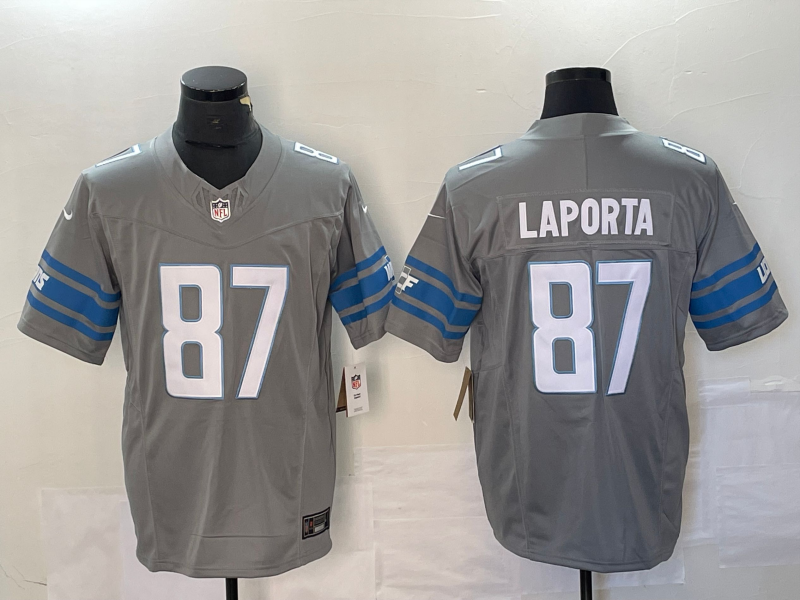 Men's Detroit Lions Sam LaPorta Gray Game Jersey football jersey product view 1