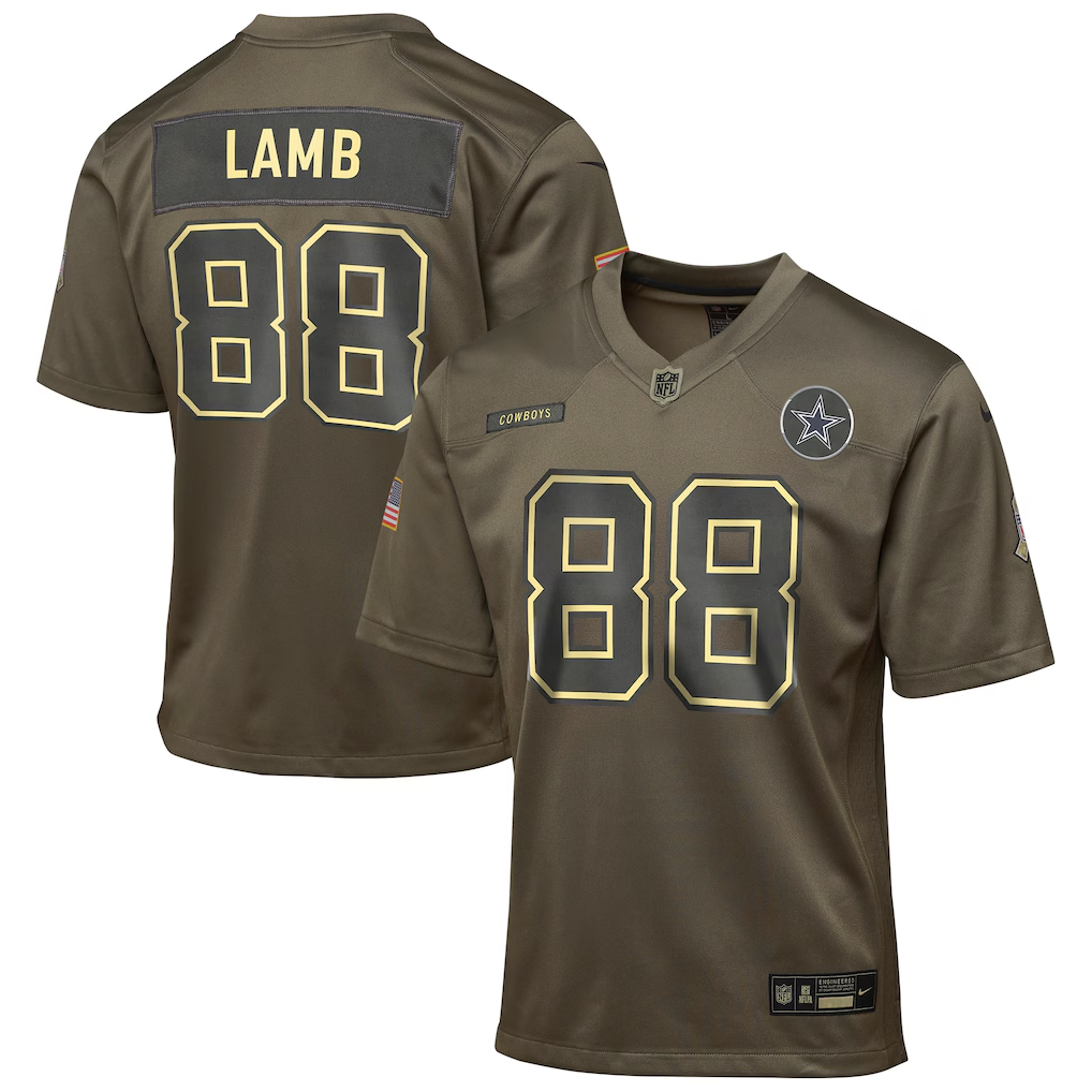 Youth Dallas Cowboys CeeDee Lamb Olive 2025 Salute to Service Game Jersey football jersey product view 1