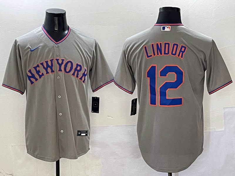Men's New York Mets Francisco Lindor #12 Gray Replica Player Jersey1 baseball jersey product view 1