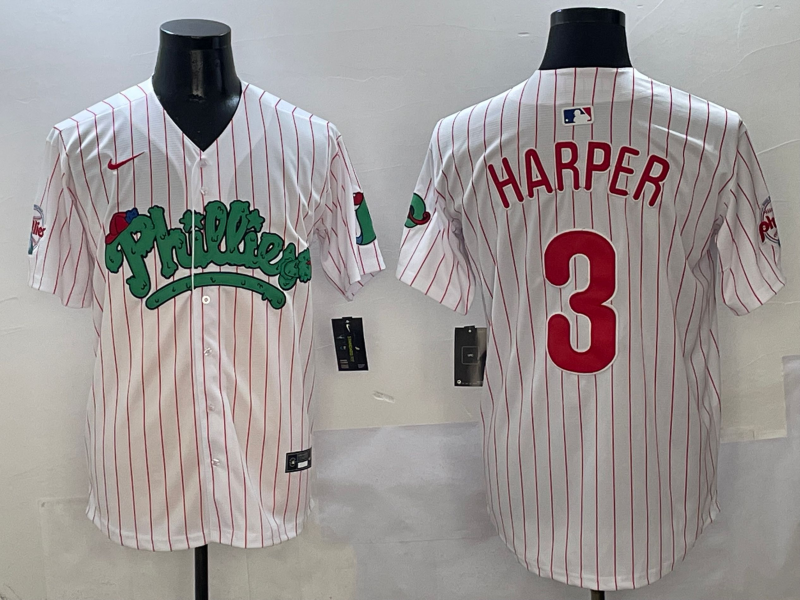 Men's Philadelphia Phillies Bryce Harper #3 White Player Jersey baseball jersey product view 1