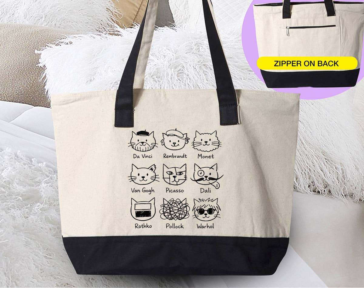 Artistic Cat Painters Warhol Da Vinci Dali Tote Bag Unisex T-shirt, Sweatshirt, Hoodie, Long Sleeve Tee - T-Shirt, Sweatshirt, Hoodie