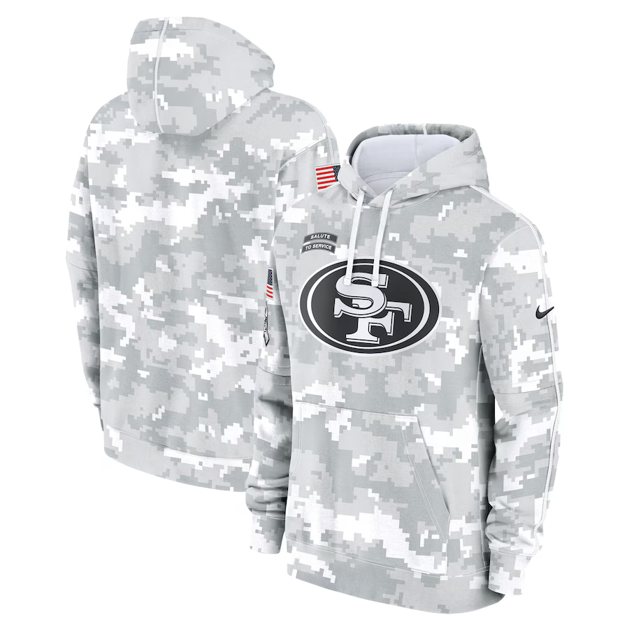 Men's San Francisco 49ers Arctic Camo 2024 Salute to Service Club Fleece Pullover Hoodie football jersey product view 1