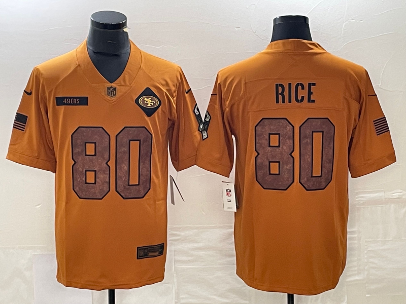 Men's San Francisco 49ers Jerry Rice Brown 2023 Salute To Service Retired Player Limited Jersey football jersey product view 1