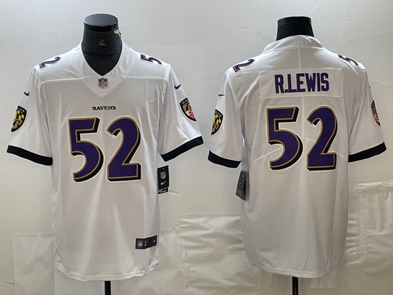 Men's Baltimore Ravens Ray Lewis #52 White Game Jersey1 football jersey product view 1
