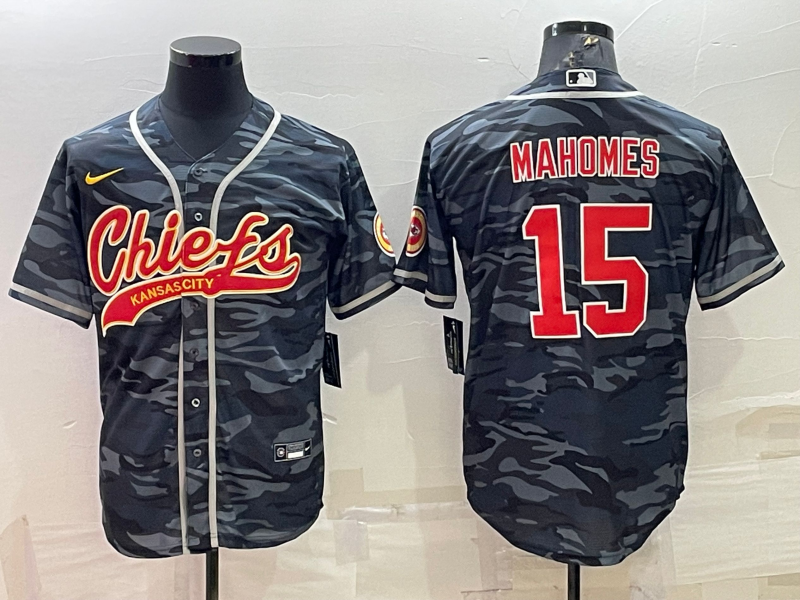 Men's Kansas City Chiefs Patrick Mahomes #15 Grey Camouflage Game Jersey1 Joint Edition football jersey product view 1