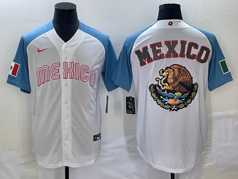 Men's 2023 World Baseball Classic Mexico White/Blue Replica Baseball Jersey baseball jersey product view 1