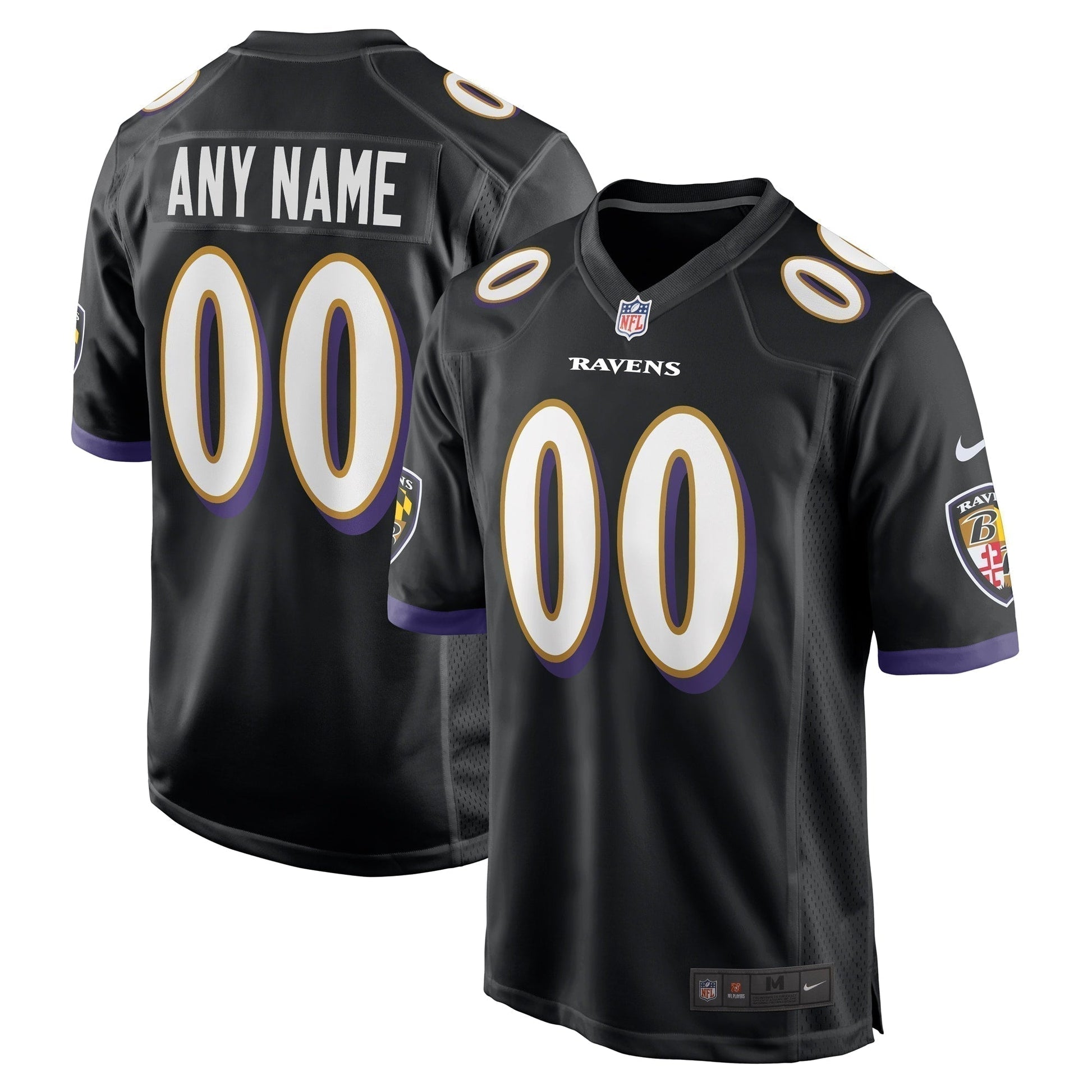 Baltimore Ravens Alternate Custom Game Jersey - Black football jersey product view 1