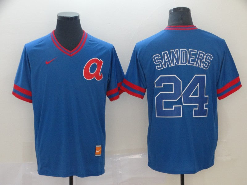 Men's Atlanta Braves Deion Sanders Blue Replica Player Jersey baseball jersey product view 1