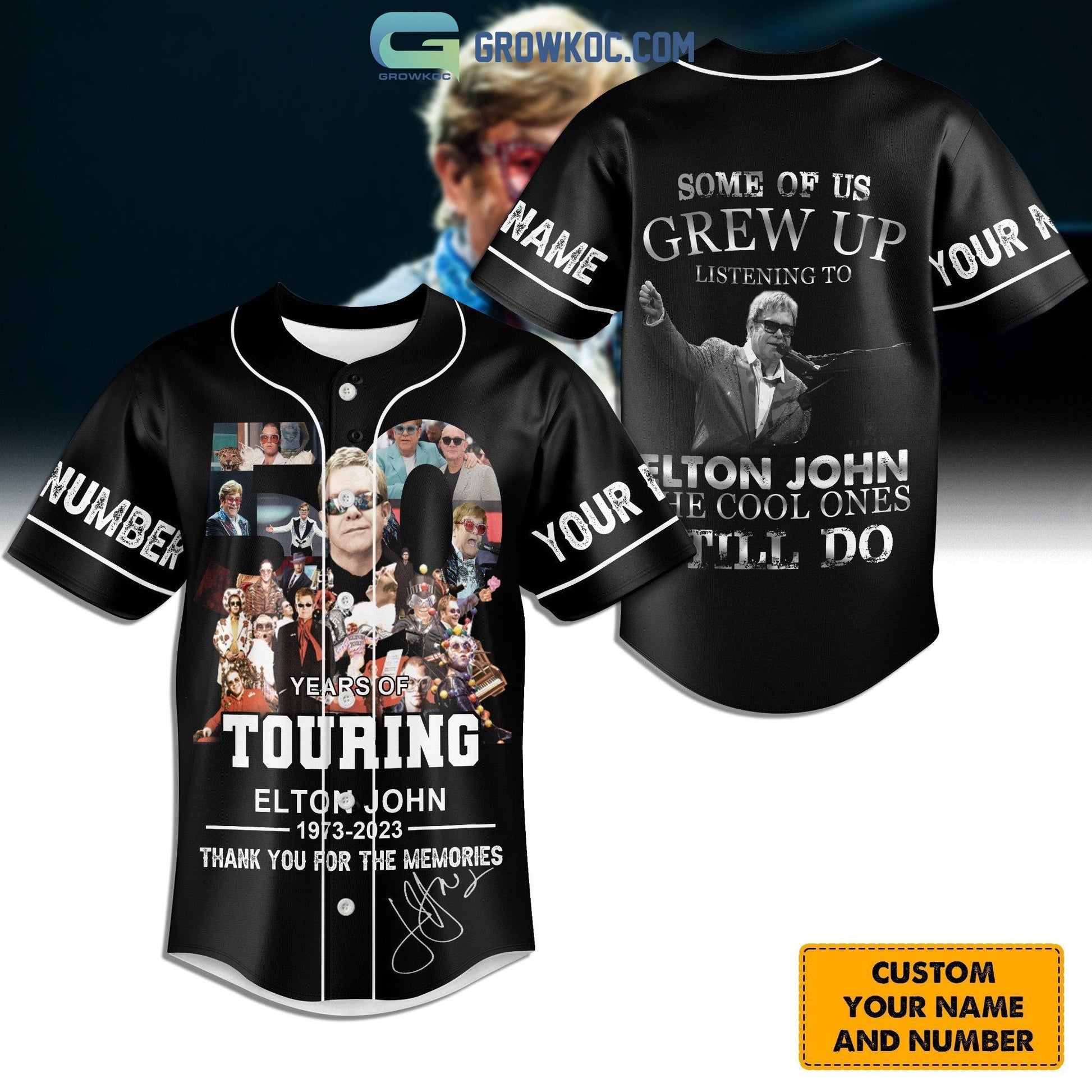 50 Years Of Touring Elton John Memories Personalized Baseball Jersey Unisex T-shirt, Sweatshirt, Hoodie, Long Sleeve Tee - T-Shirt, Sweatshirt, Hoodie
