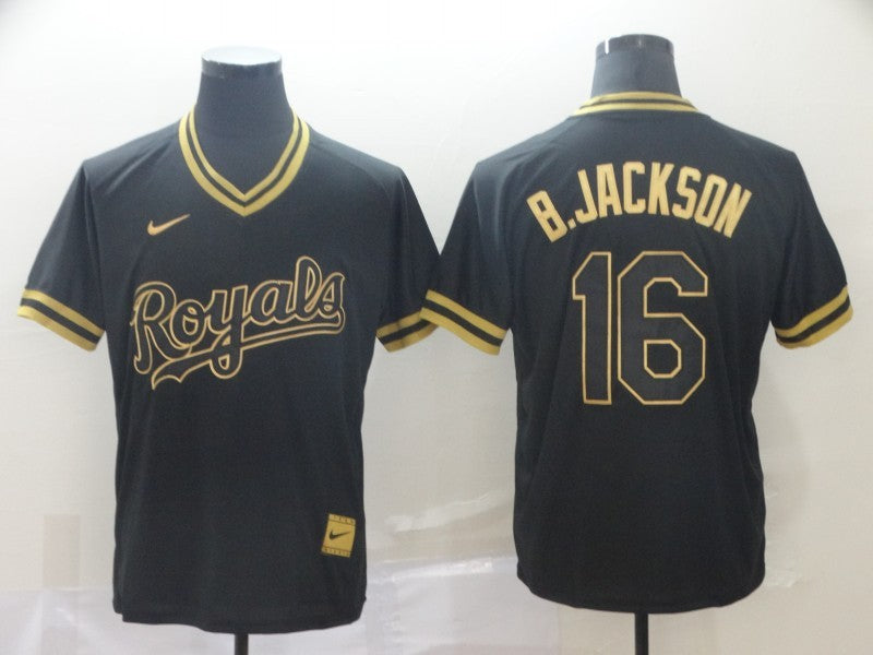 Men's Kansas City Royals Bo Jackson #16 Black Replica Baseball Jersey1 baseball jersey product view 1