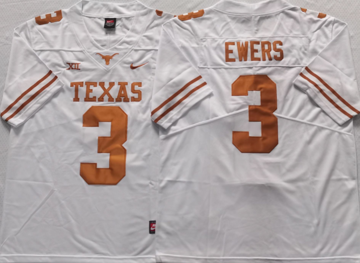 Men's Texas Longhorns Quinn Ewers White Replica Team Jersey sports jersey product view 1