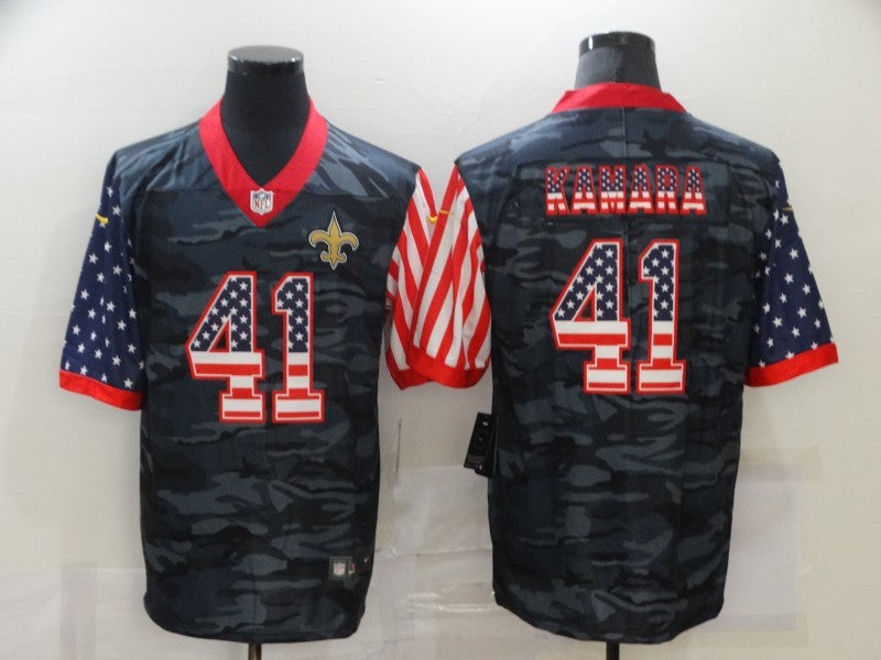 Men's New Orleans Saints Alvin Kamara #41 Gray Camouflage Game Player Jersey1 football jersey product view 1
