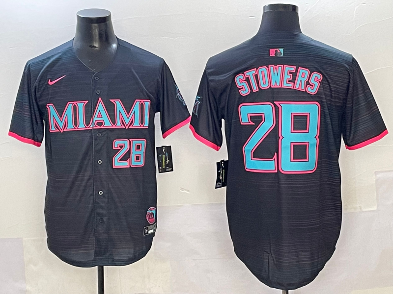 Men's Miami Marlins Kyle Stowers Black 2025 City Connect Limited Jersey baseball jersey product view 1