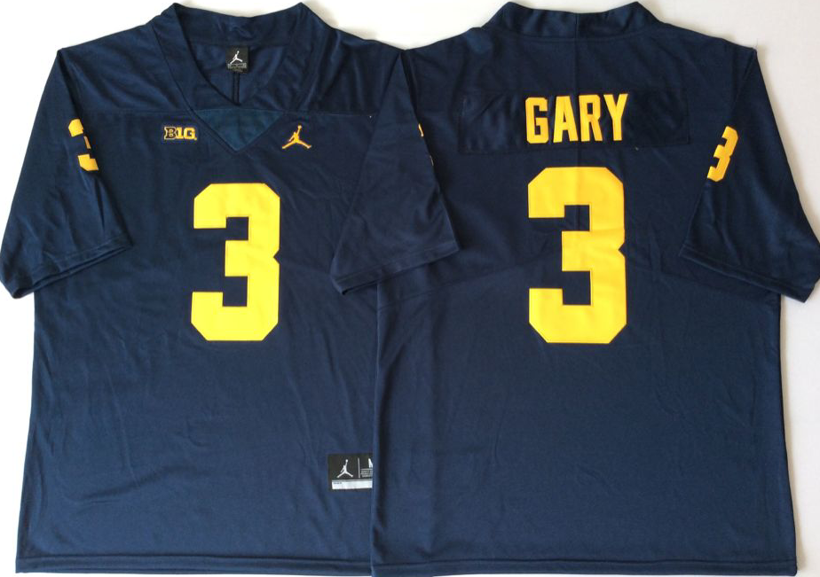 Men's Michigan Wolverines Rashan Gary #3 Navy Alumni Player Game Jersey sports jersey product view 1