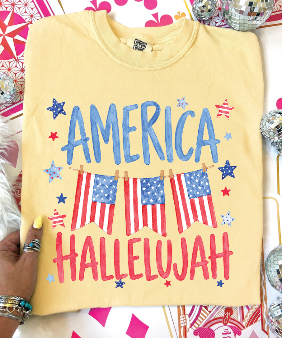 Hallelujah America  - Butter Yellow Unisex T-shirt, Sweatshirt, Hoodie, Long Sleeve Tee - T-Shirt, Sweatshirt, Hoodie
