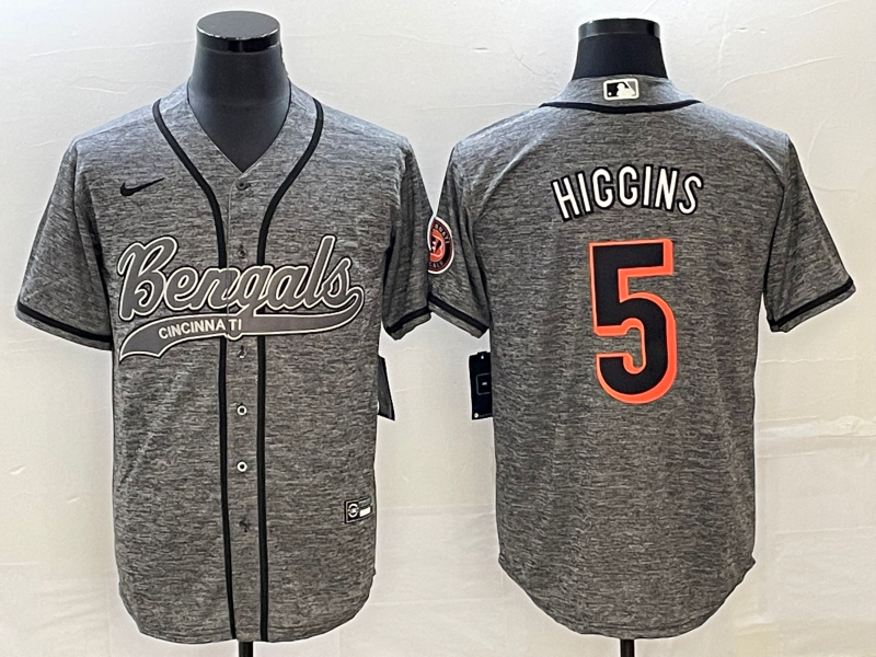 Men's Cincinnati Bengals Tee Higgins #5 Grey Fashion Game Jersey1 football jersey product view 1