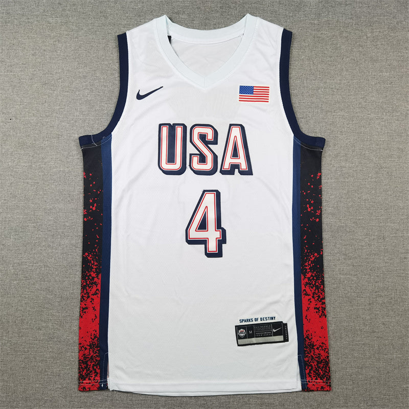 Men's 2024 USA Dream Team Stephen Curry #4 White Authentic Player Jersey basketball jersey product view 1