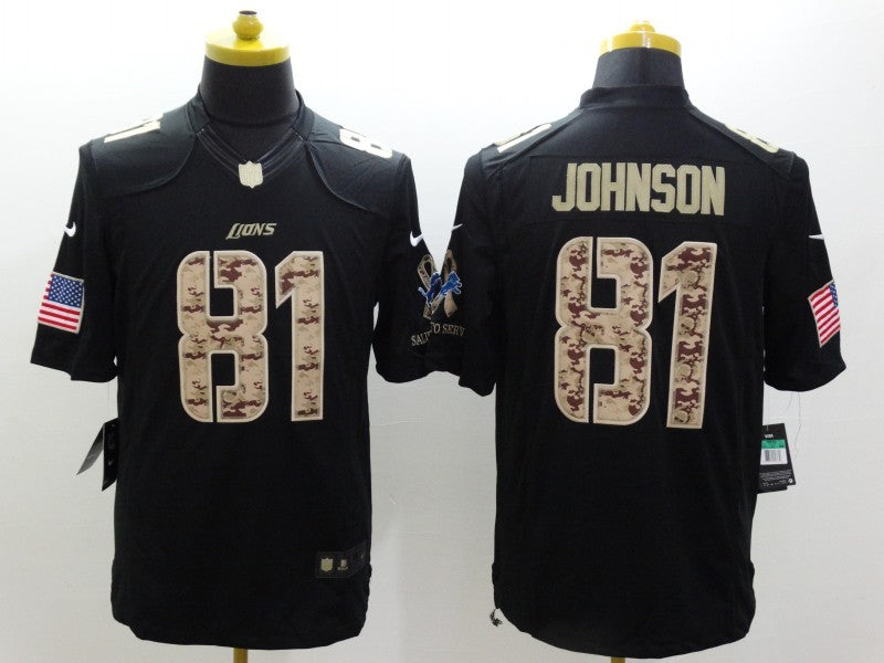 Men's Detroit Lions Calvin Johnson #81 Black Game Jersey1 football jersey product view 1
