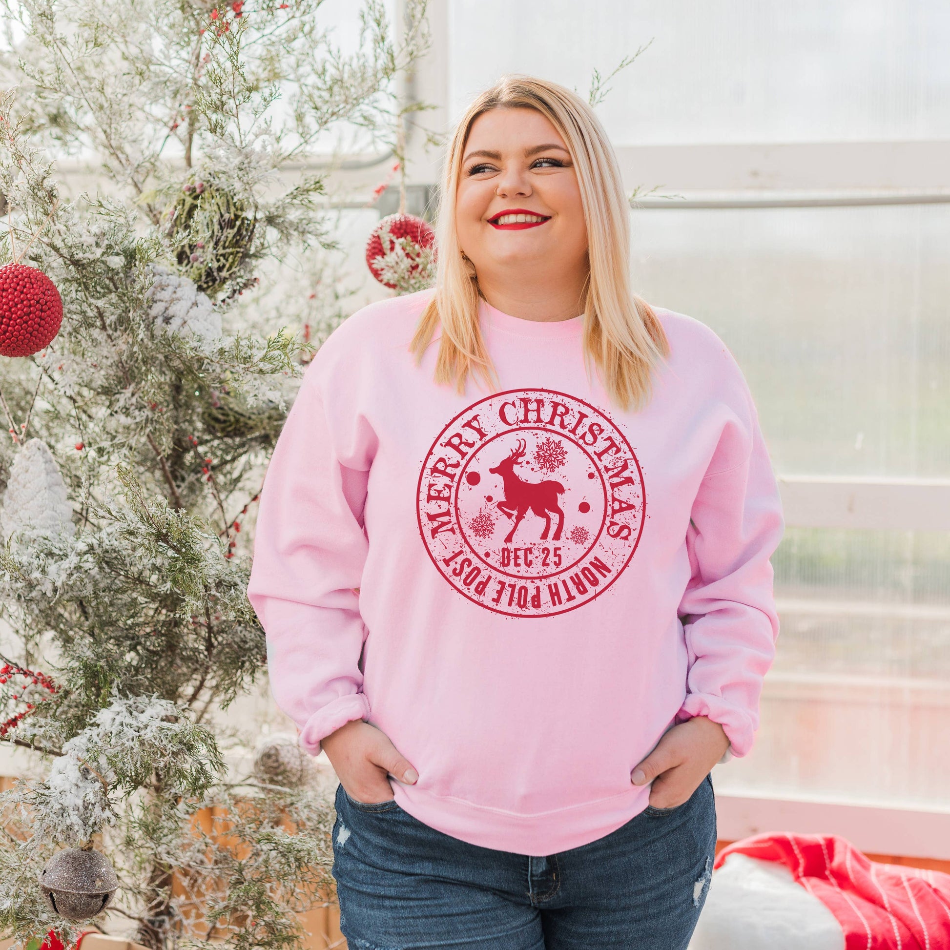 Merry Christmas Stamp Crewneck  Sweatshirt | Christmas | Siz Unisex T-shirt, Sweatshirt, Hoodie, Long Sleeve Tee - T-Shirt, Sweatshirt, Hoodie