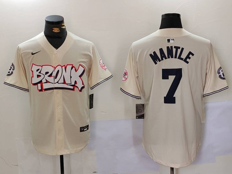 Men's New York Yankees Mickey Mantle #7 Cream Limited Player Jersey baseball jersey product view 1