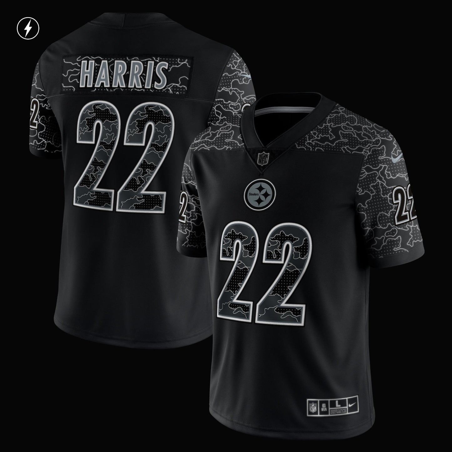 Najee Harris Pittsburgh Steelers RFLCTV Limited Jersey - Black football jersey product view 2