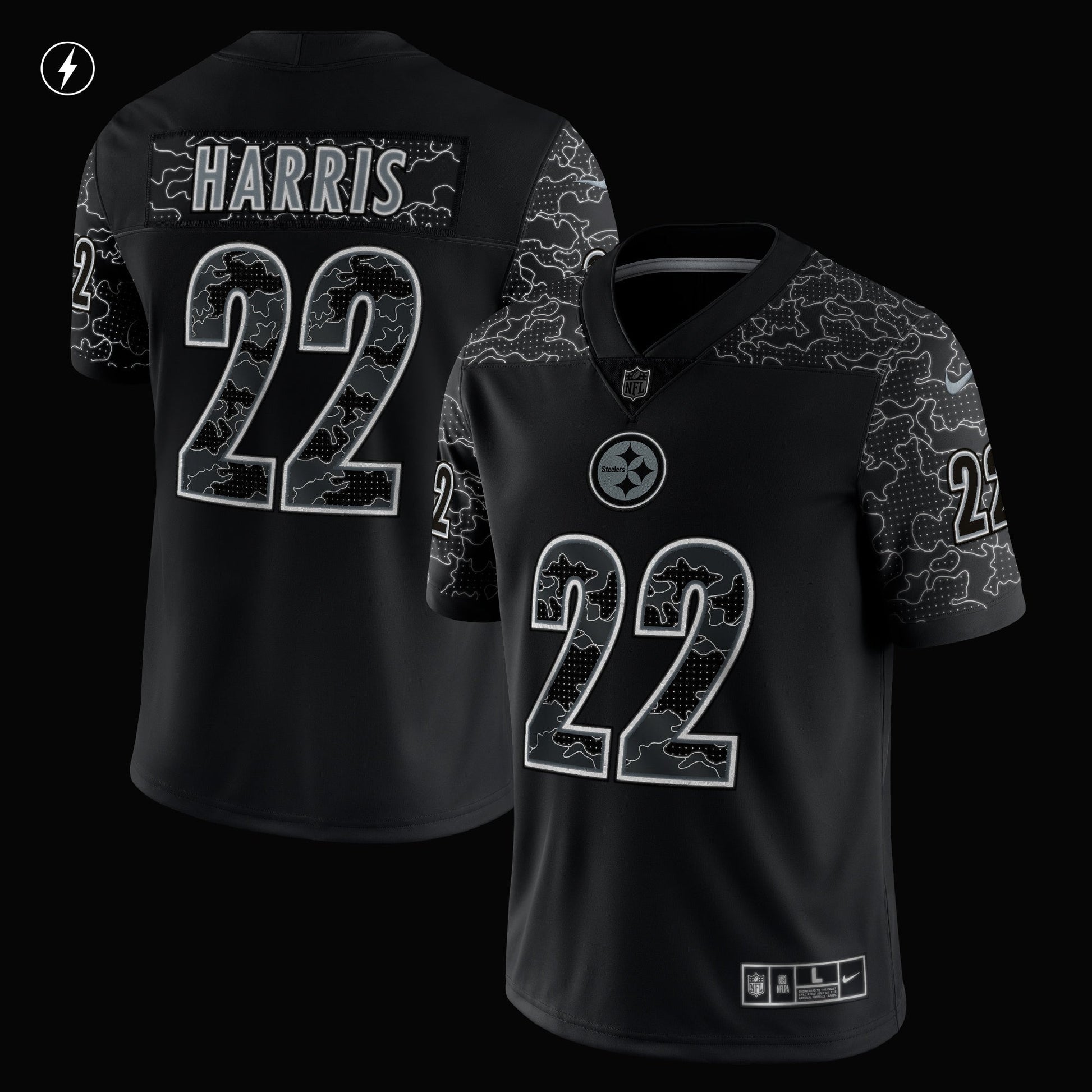 Najee Harris Pittsburgh Steelers RFLCTV Limited Jersey - Black football jersey product view 2