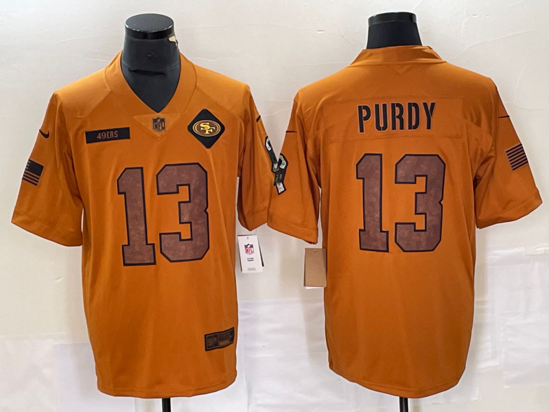 Men's San Francisco 49ers Brock Purdy #13 Brown 2023 Salute To Service Retired Player Limited Jersey1 football jersey product view 1
