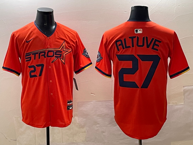 Men's Houston Astros Jose Altuve #27 Orange 2025 City Connect Limited Player Jersey1 baseball jersey product view 1