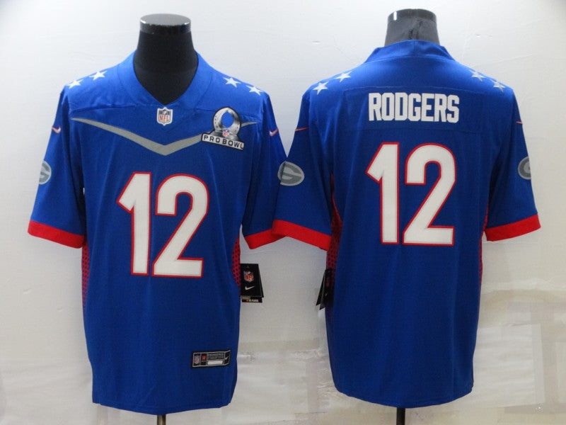 Men's Green Bay Packers Aaron Rodgers #12 Blue ALL STAR Game Jersey1 football jersey product view 1