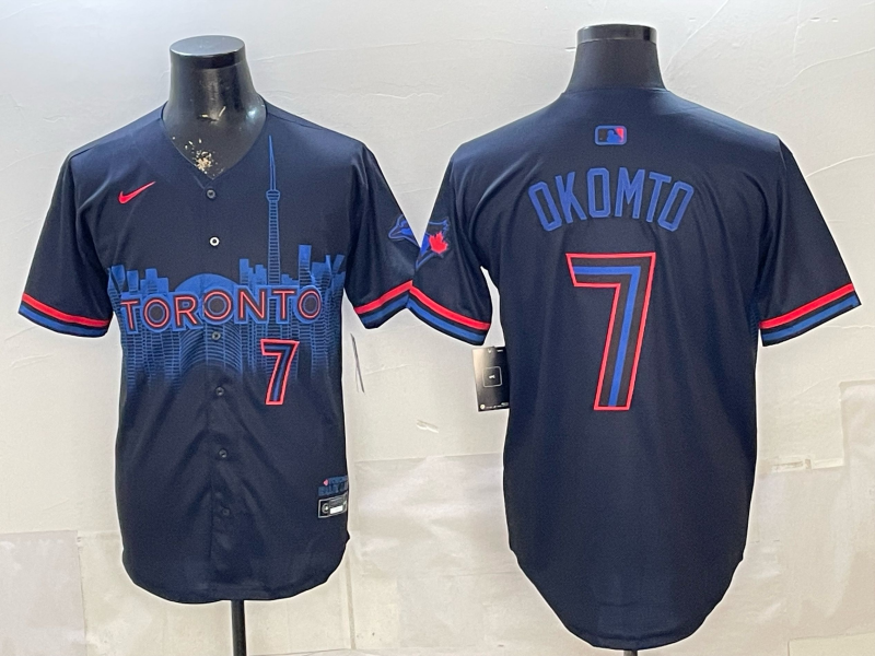 Men's Toronto Blue Jays Kazuma Okamoto #7 Black 2024 City Connect Limited Player Jersey baseball jersey product view 1