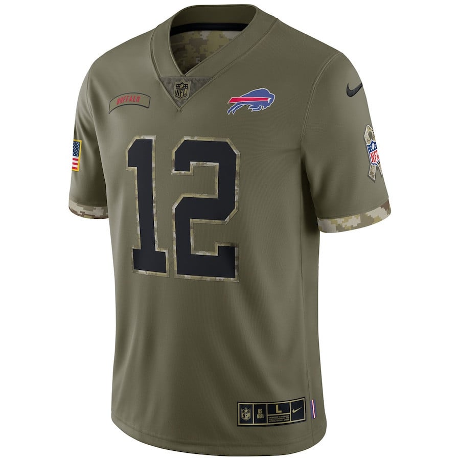 Jim Kelly Buffalo Bills 2022 Salute To Service Retired Player Limited Jersey - Olive football jersey product view 2